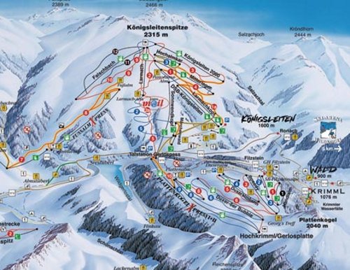 Plattegrond en pisteplan van skigebied Konigsleiten